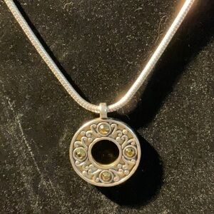 Brighton Like New Circle Pendant w/ 4 Golden Swarovski Crystals
